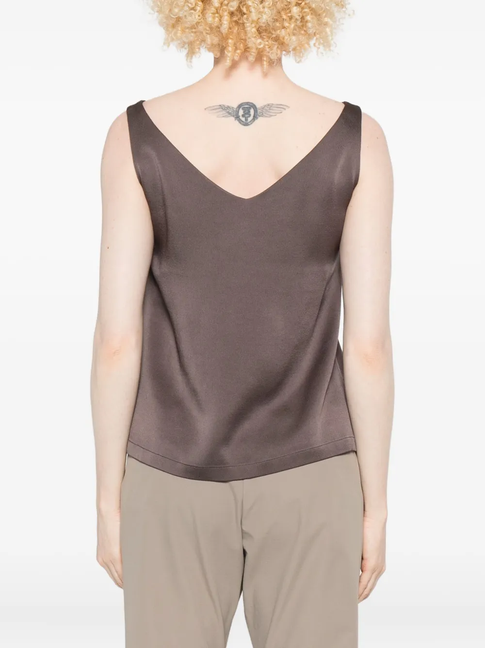 Herno V-neck Silk Top In Brown