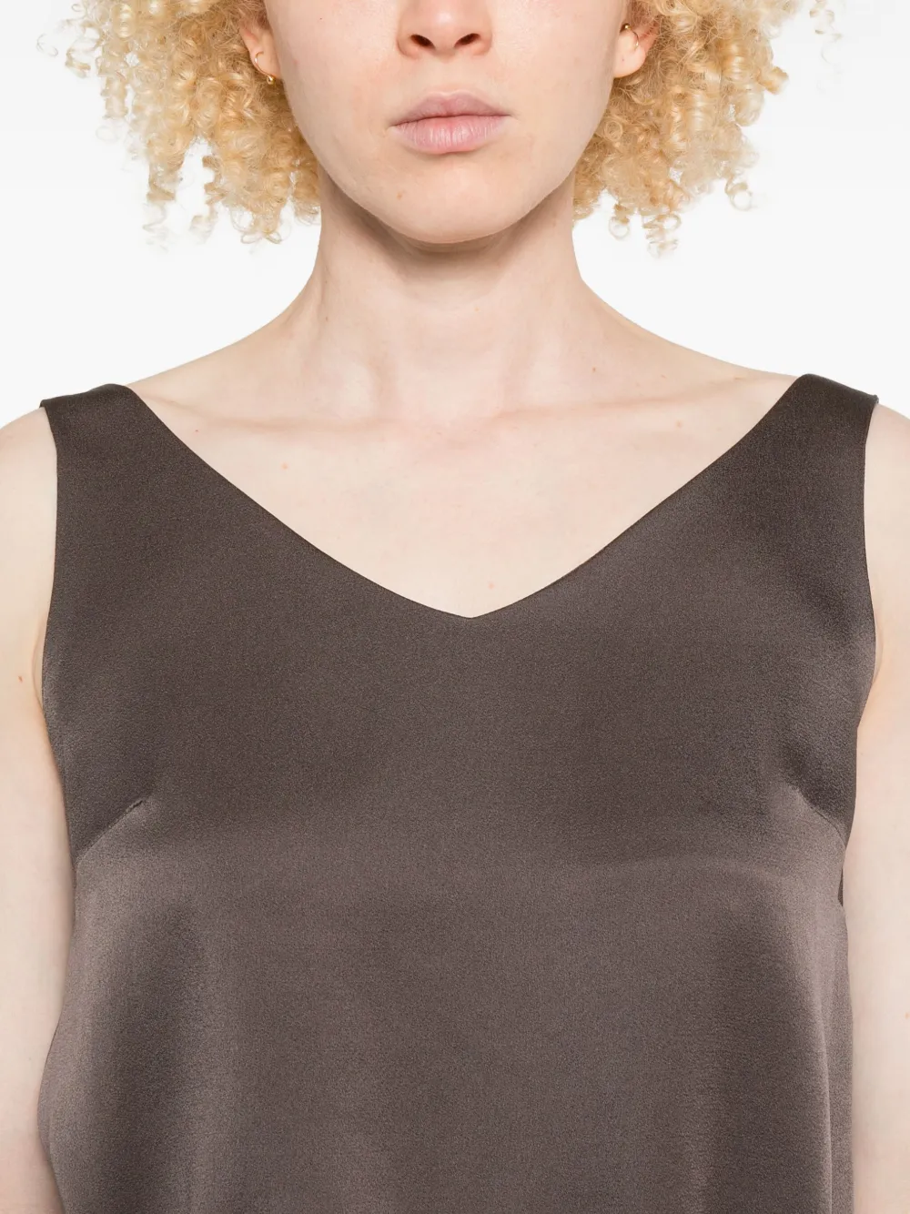 Herno V-neck Silk Top In Brown