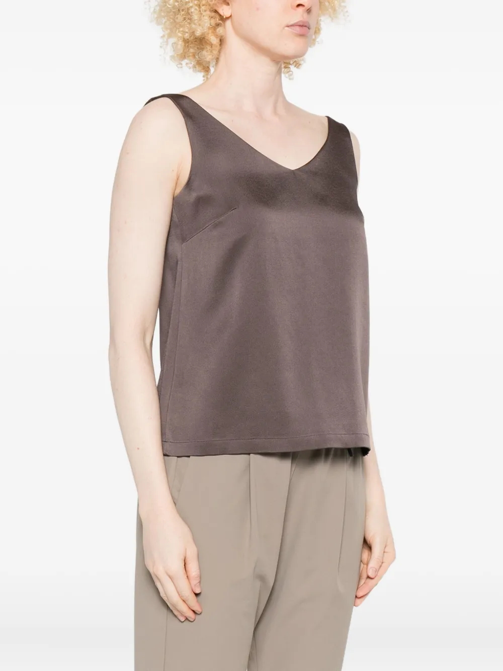 Herno V-neck Silk Top In Brown