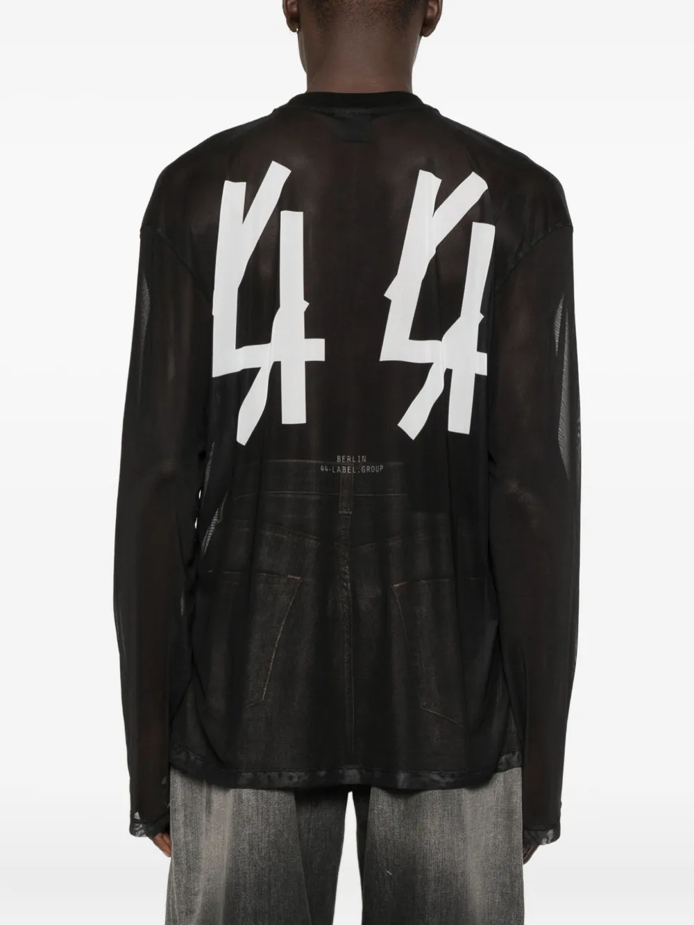 44 LABEL GROUP logo-print mesh T-shirt Zwart