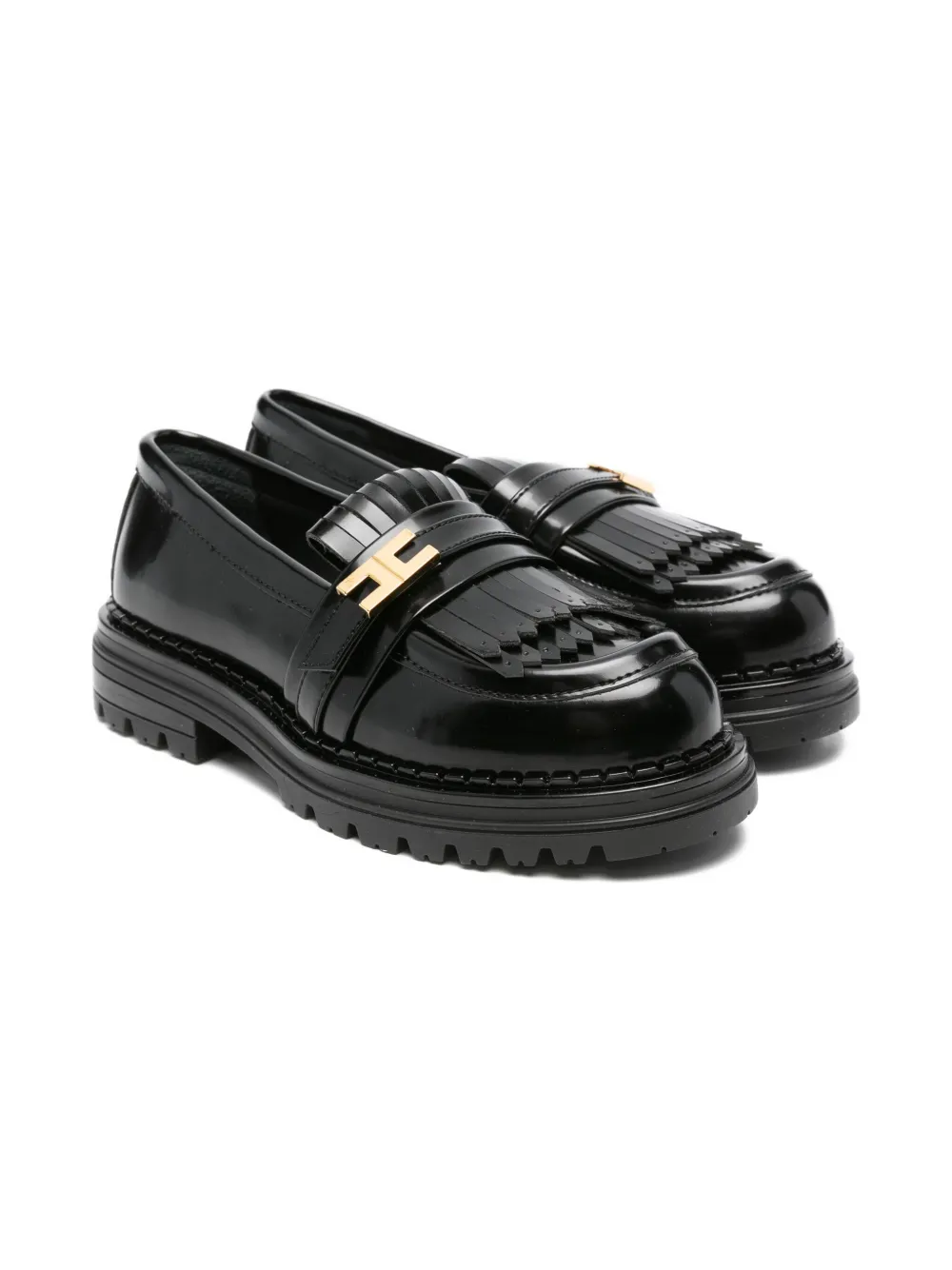 Elisabetta Franchi La Mia Bambina logo-detail leather loafers Black