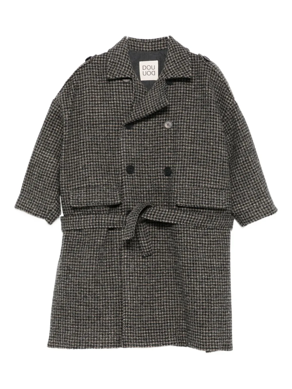 Douuod Kids gingham belted double-breasted coat Bruin