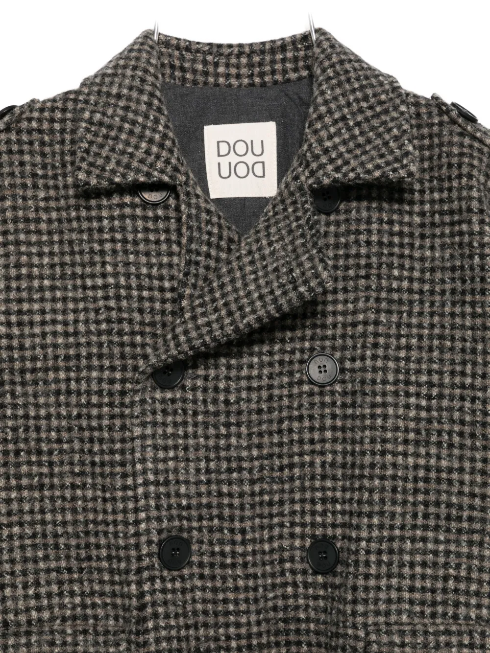 Douuod Kids gingham belted double-breasted coat Bruin