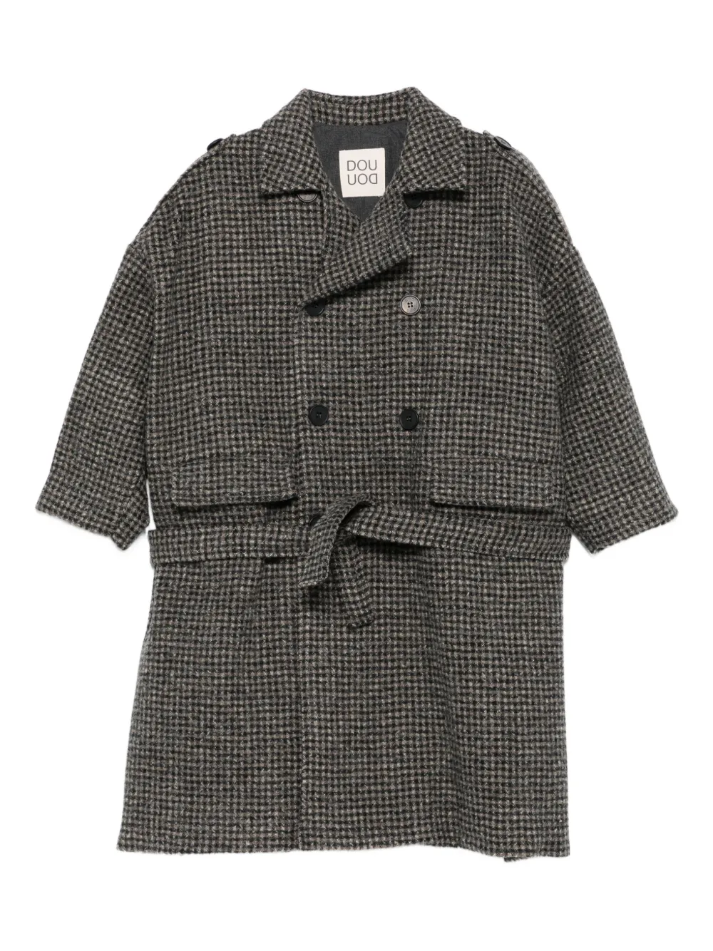 Douuod Kids Jas met dubbele rij knopen en gingham ruit Bruin