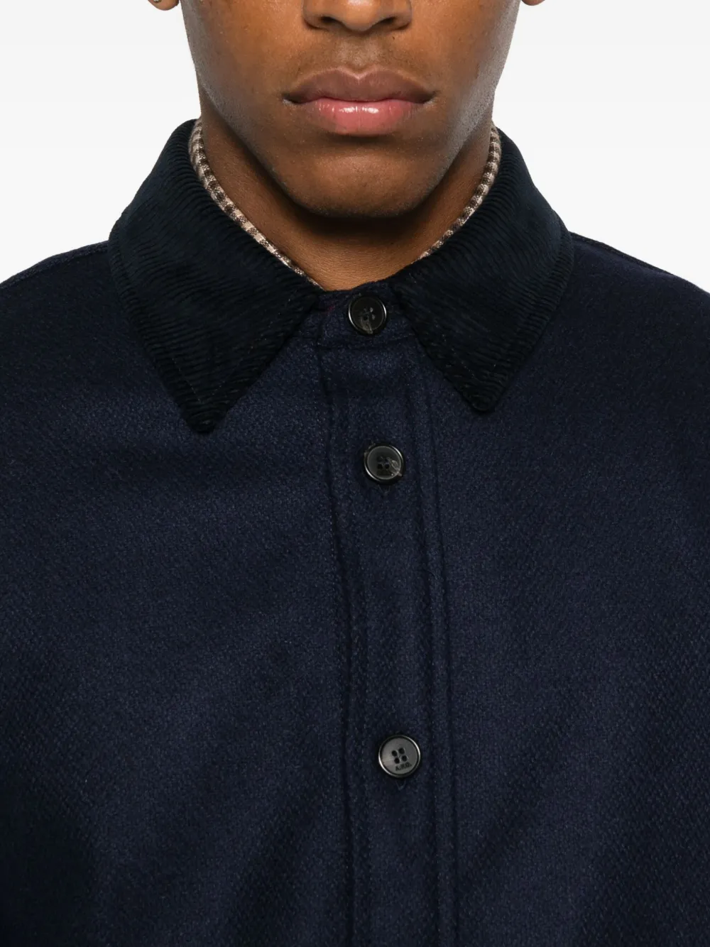 Apc Corduroy-collar Button-down Shirt Jacket In Blue