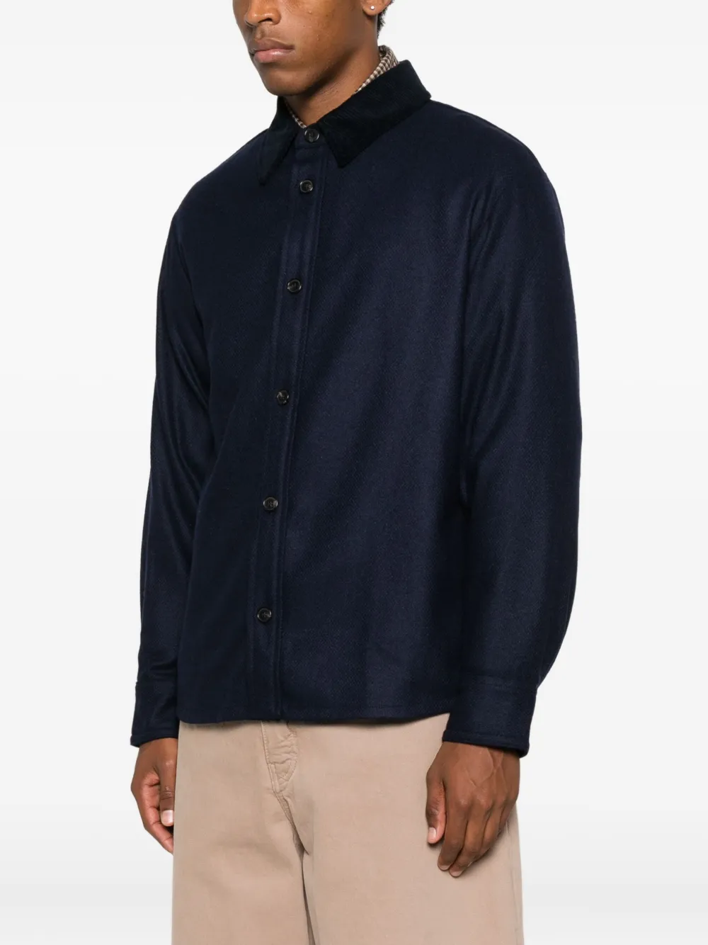 Apc Corduroy-collar Button-down Shirt Jacket In Blue