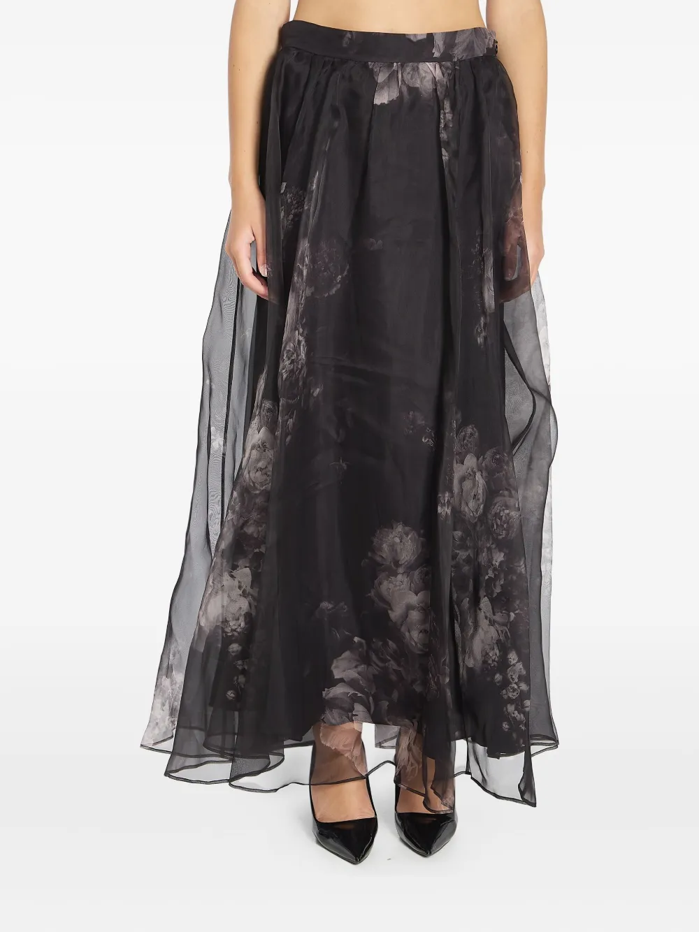 ZIMMERMANN Gesmockte midi-rok met bloemenprint Zwart