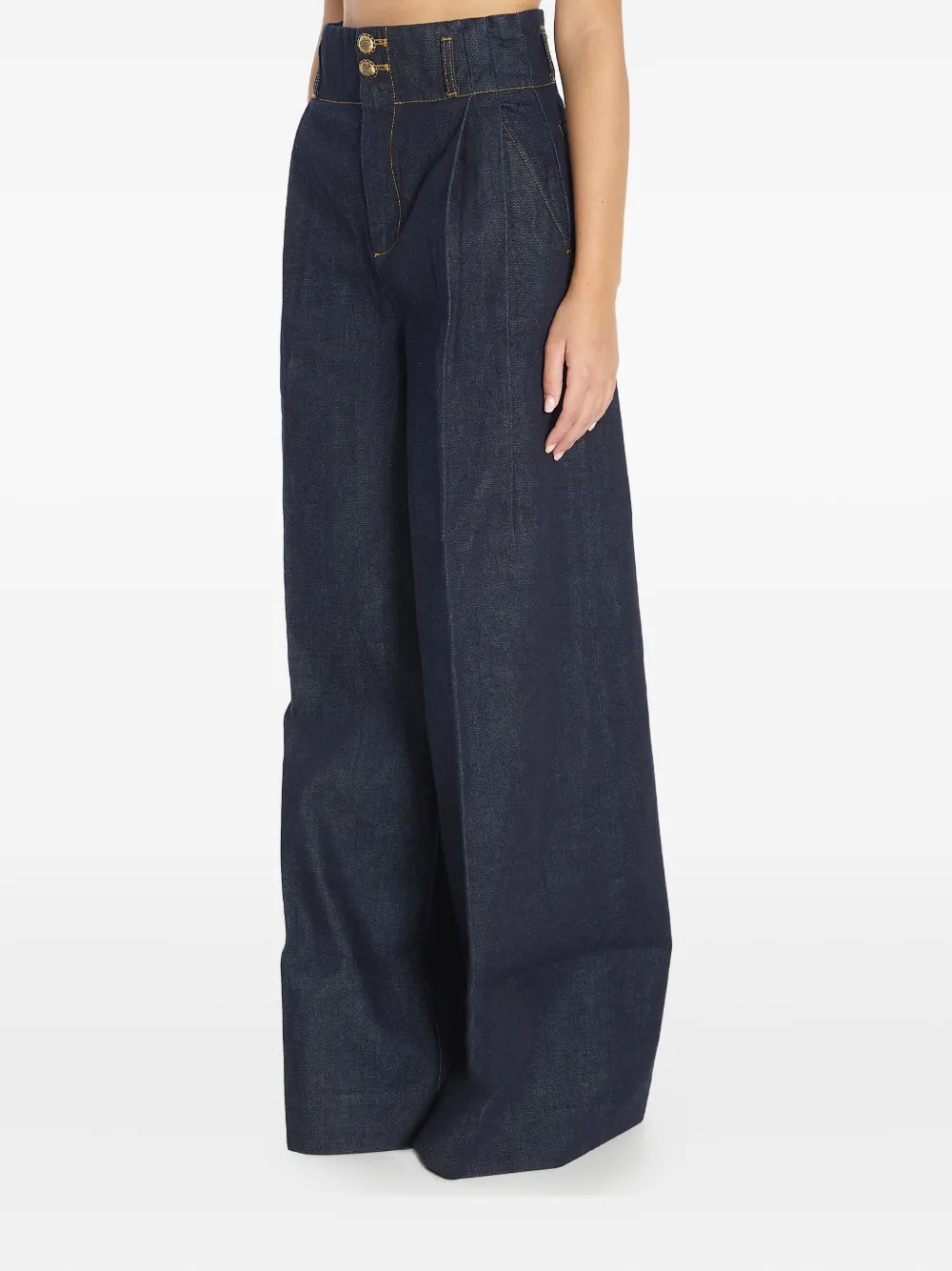 ZIMMERMANN Hypnotic geplooide high-waist jeans met wijde pijpen Blauw