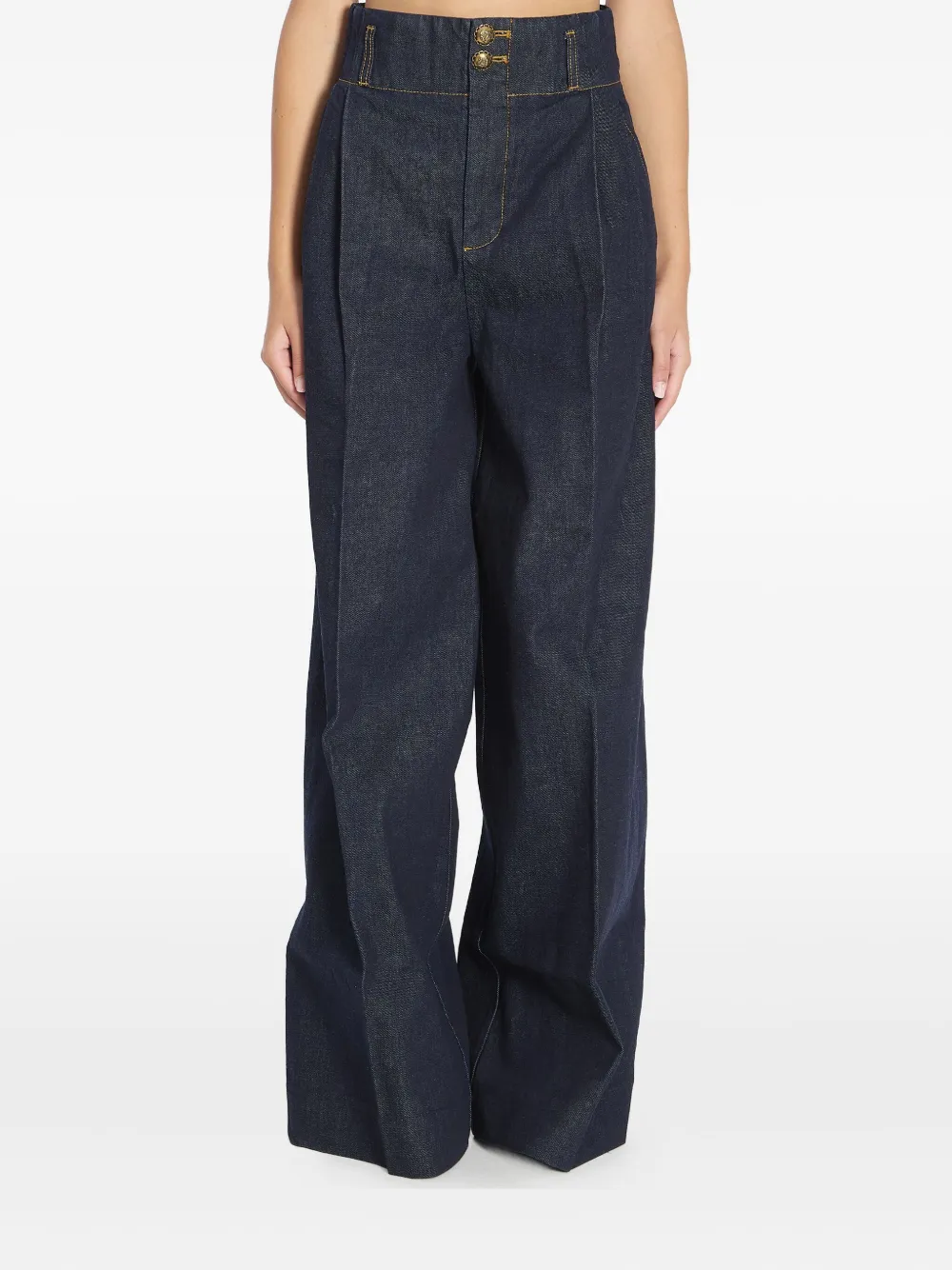 ZIMMERMANN Hypnotic geplooide high-waist jeans met wijde pijpen Blauw