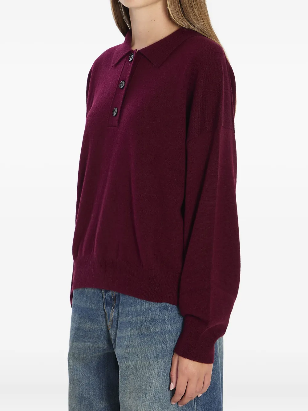 Allude Geribbeld poloshirt met drie knopen Rood