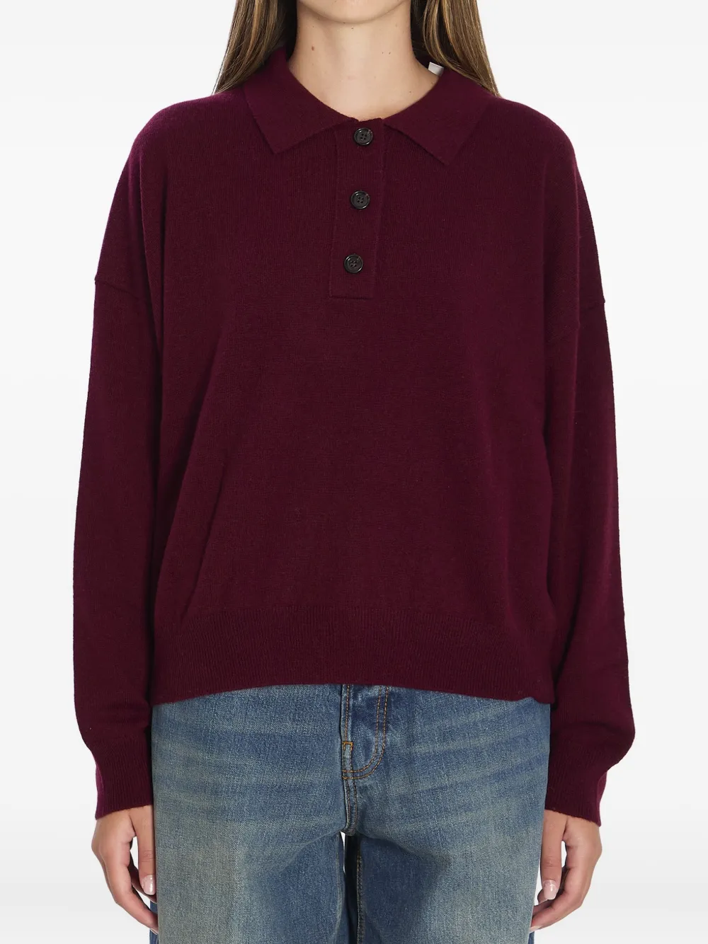 Allude Geribbeld poloshirt met drie knopen Rood