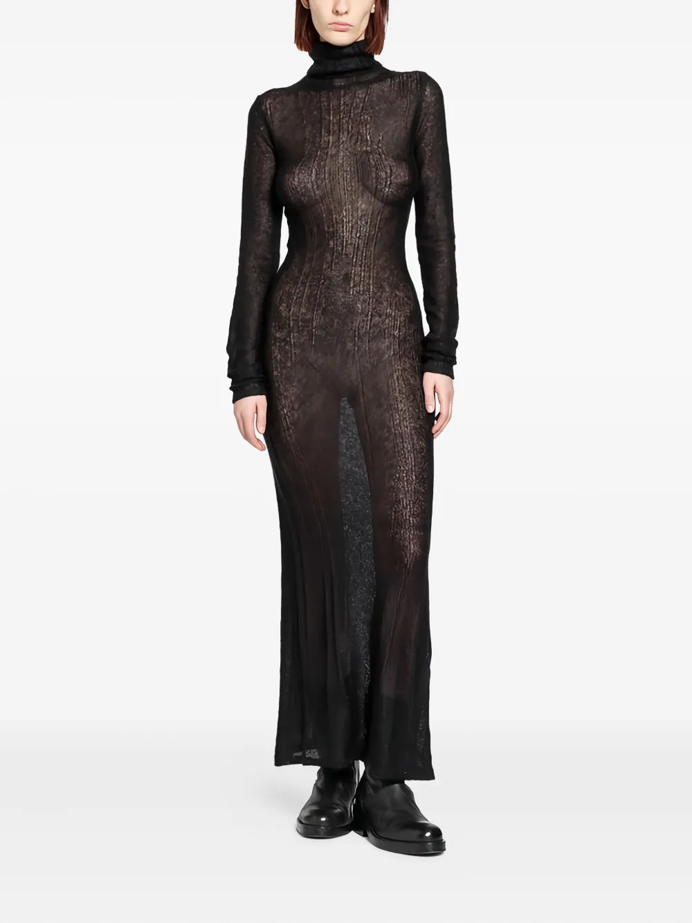 YEHUAFAN roll-neck mohair maxi dress - Nero