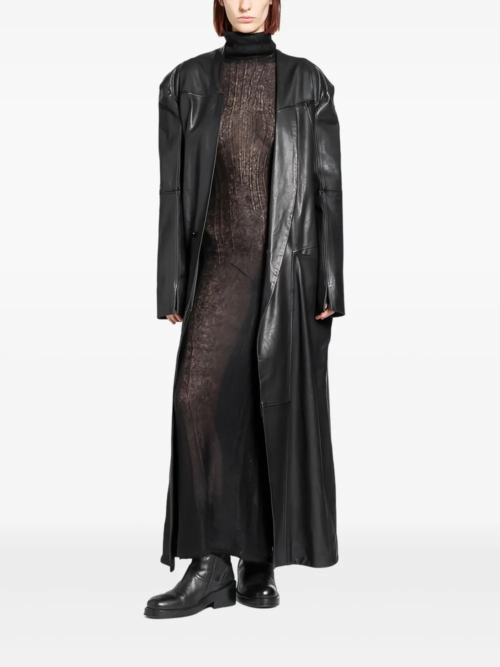 YEHUAFAN Mohair maxi-jurk met col - Zwart