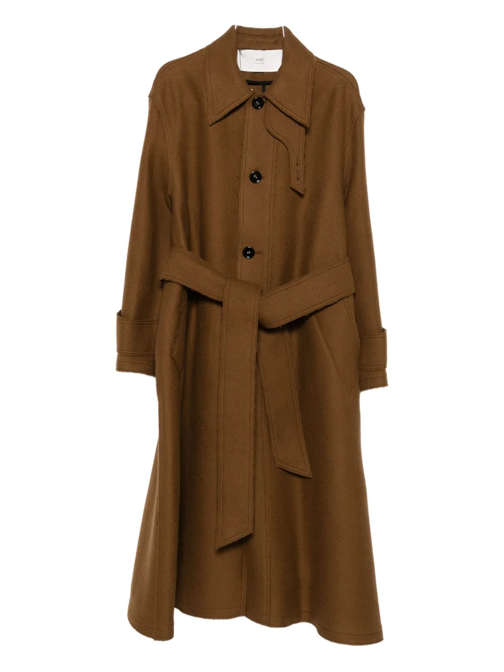 Ami Alexandre Mattiussi Belted Single-breasted Coat In Brown