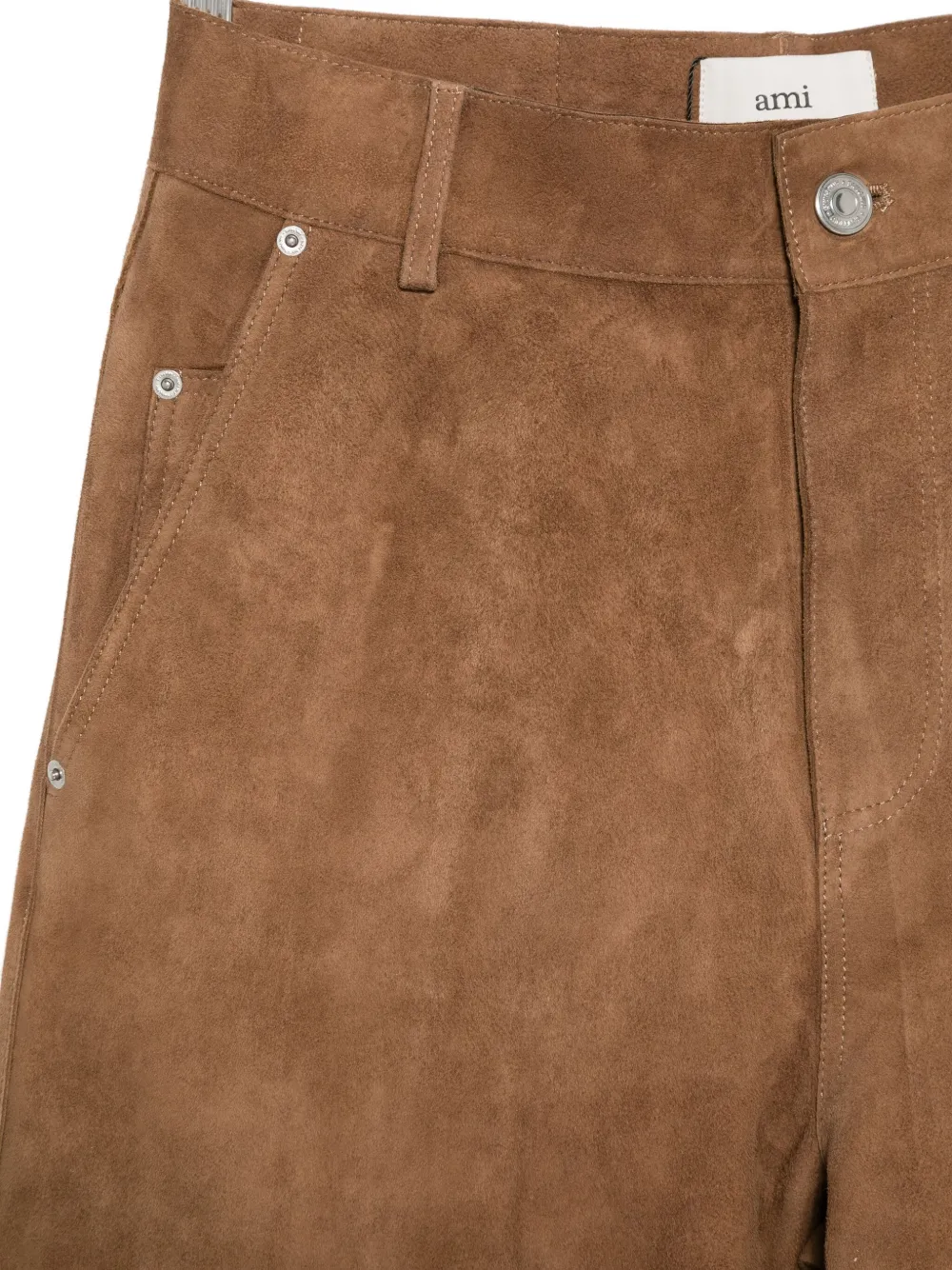Ami Alexandre Mattiussi Ami Paris Suede Leather Trousers In Brown