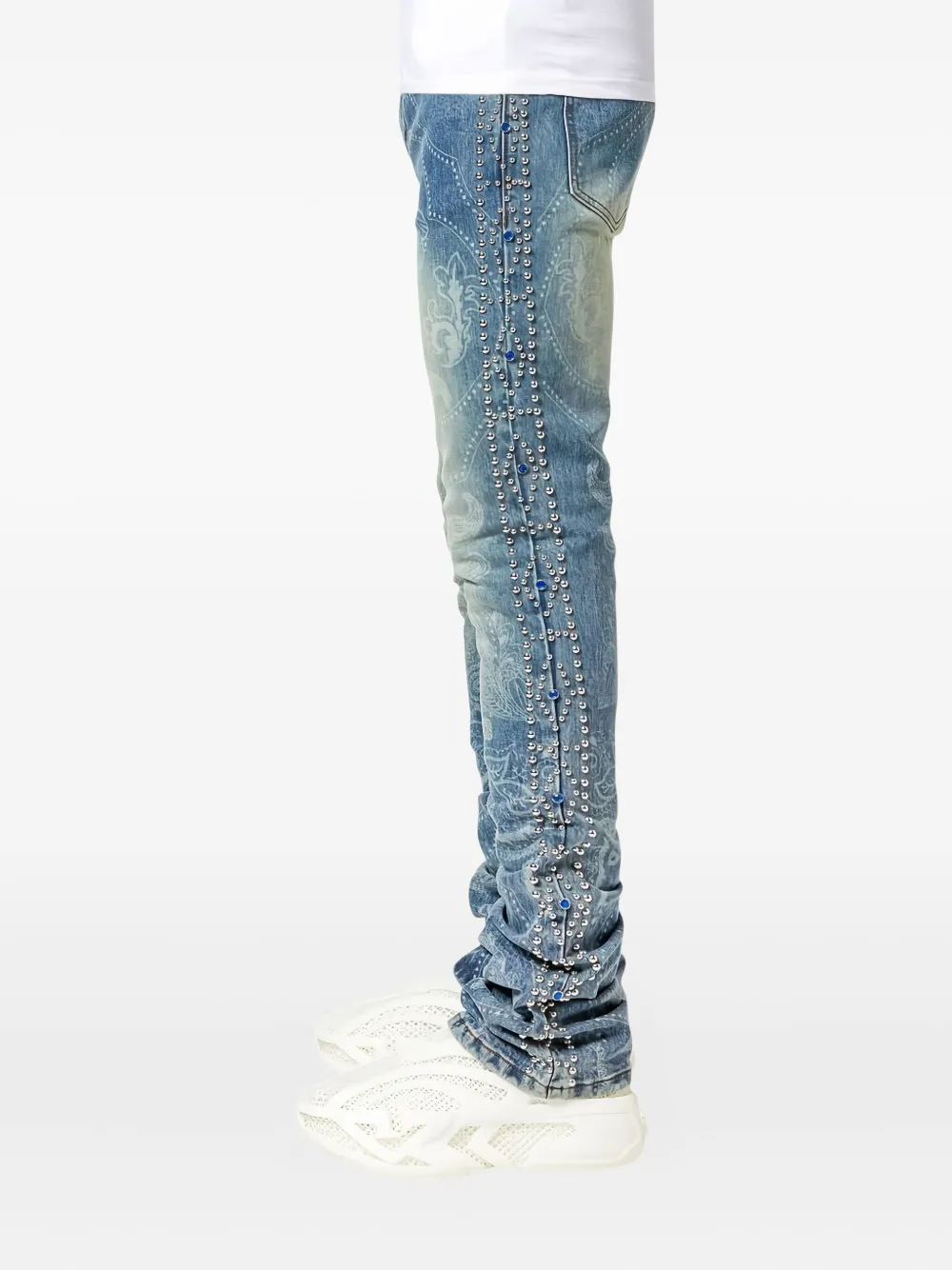 GUAPI Slim-fit jeans met paisley-print - Blauw