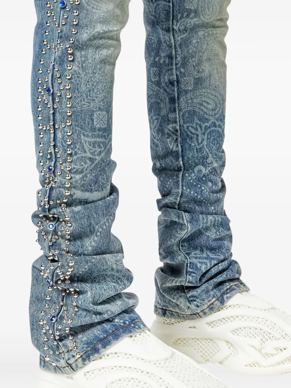 GUAPI Slim-fit jeans met paisley-print Blauw