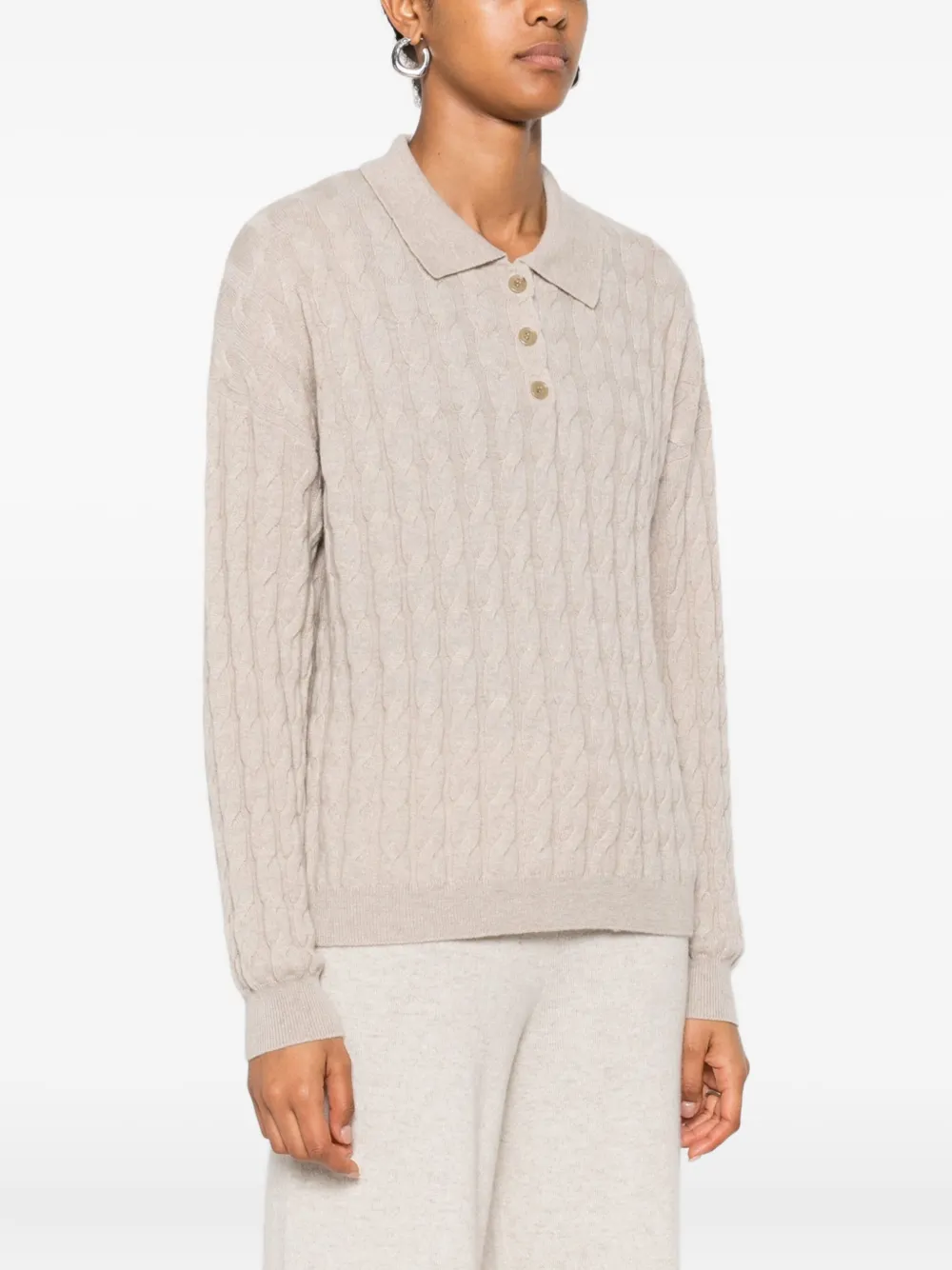 Lisa Yang cable-knit polo-neck jumper Beige
