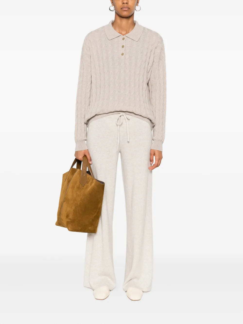 Lisa Yang cable-knit polo-neck jumper Beige