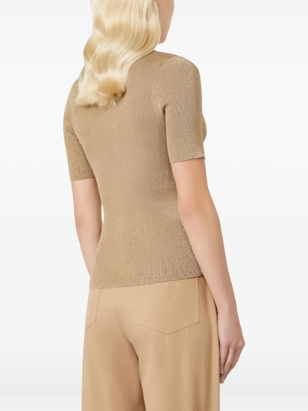 Max Mara Geribbelde trui met ronde hals Beige