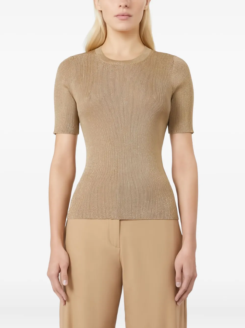 Max Mara Geribbelde trui met ronde hals Beige