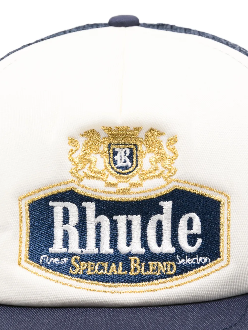RHUDE embroidered-logo mesh-back trucker hat Blauw
