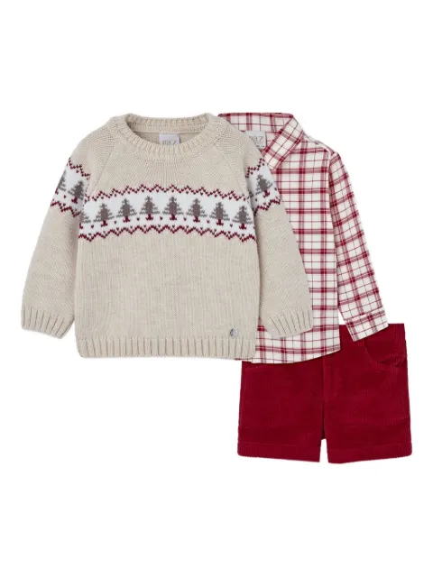 Paz Rodriguez checked long-sleeve shirt, sweater and shorts set