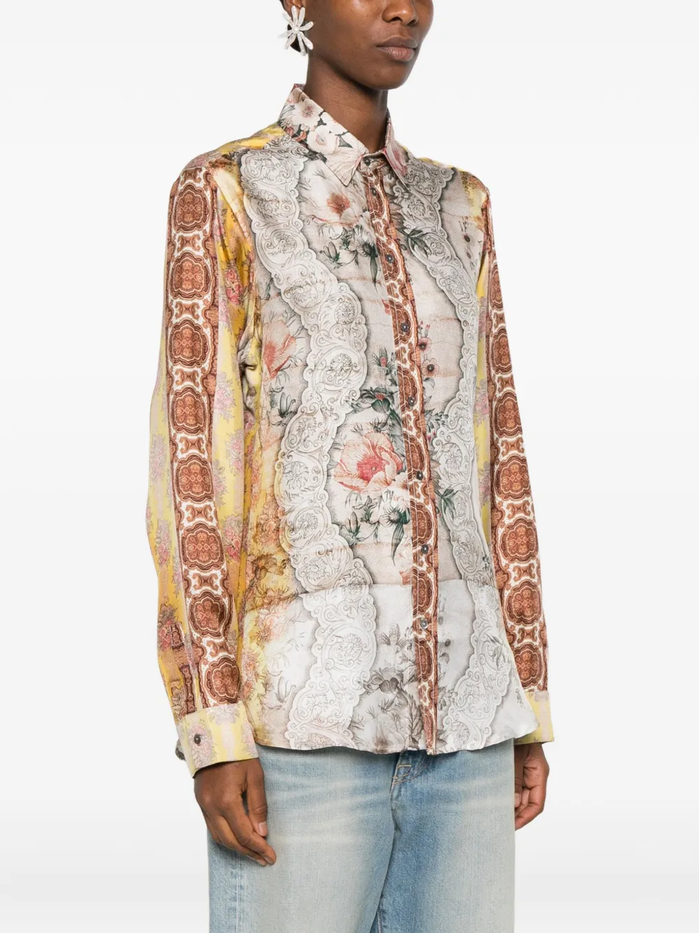 Pierre-Louis Mascia Shirt met bloemenkant detail Beige