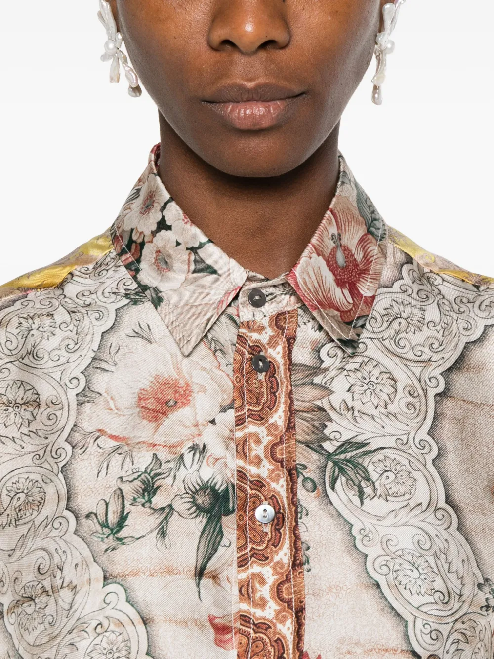 Pierre-Louis Mascia Shirt met bloemenkant detail Beige