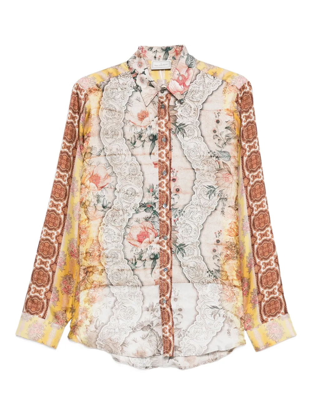 Pierre-louis Mascia Floral Lace-detailed Shirt In Brown
