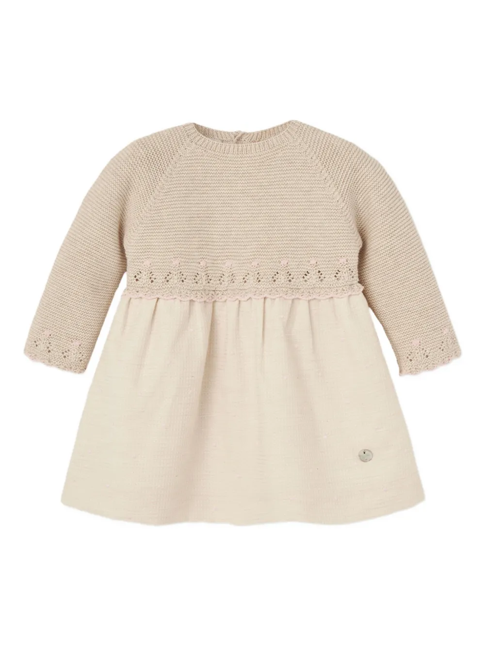 Paz Rodriguez knitted lace-insert dress - Beige