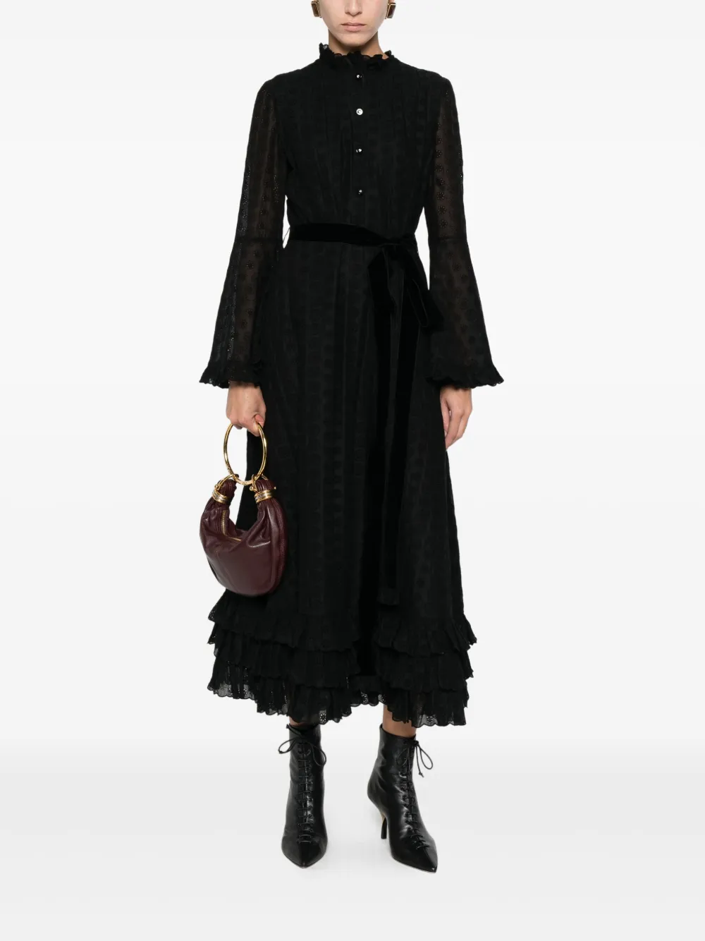 Valentino Garavani ruffled bell-sleeve dress - Zwart