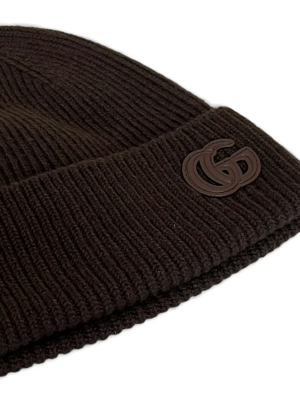 Gucci Geribbelde muts met logoplakkaat - Bruin