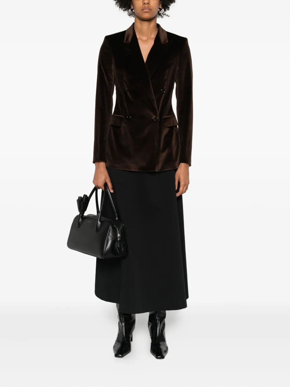 Tagliatore Long-sleeve Double-breasted Jacket In Brown