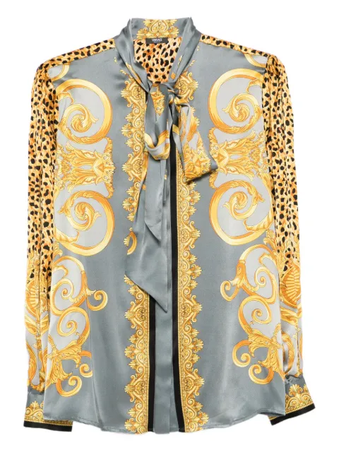 Versace cheetah foulard silk lavallière shirt