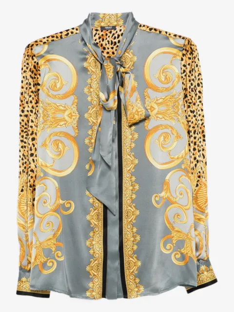 Versace cheetah foulard silk lavallière shirt