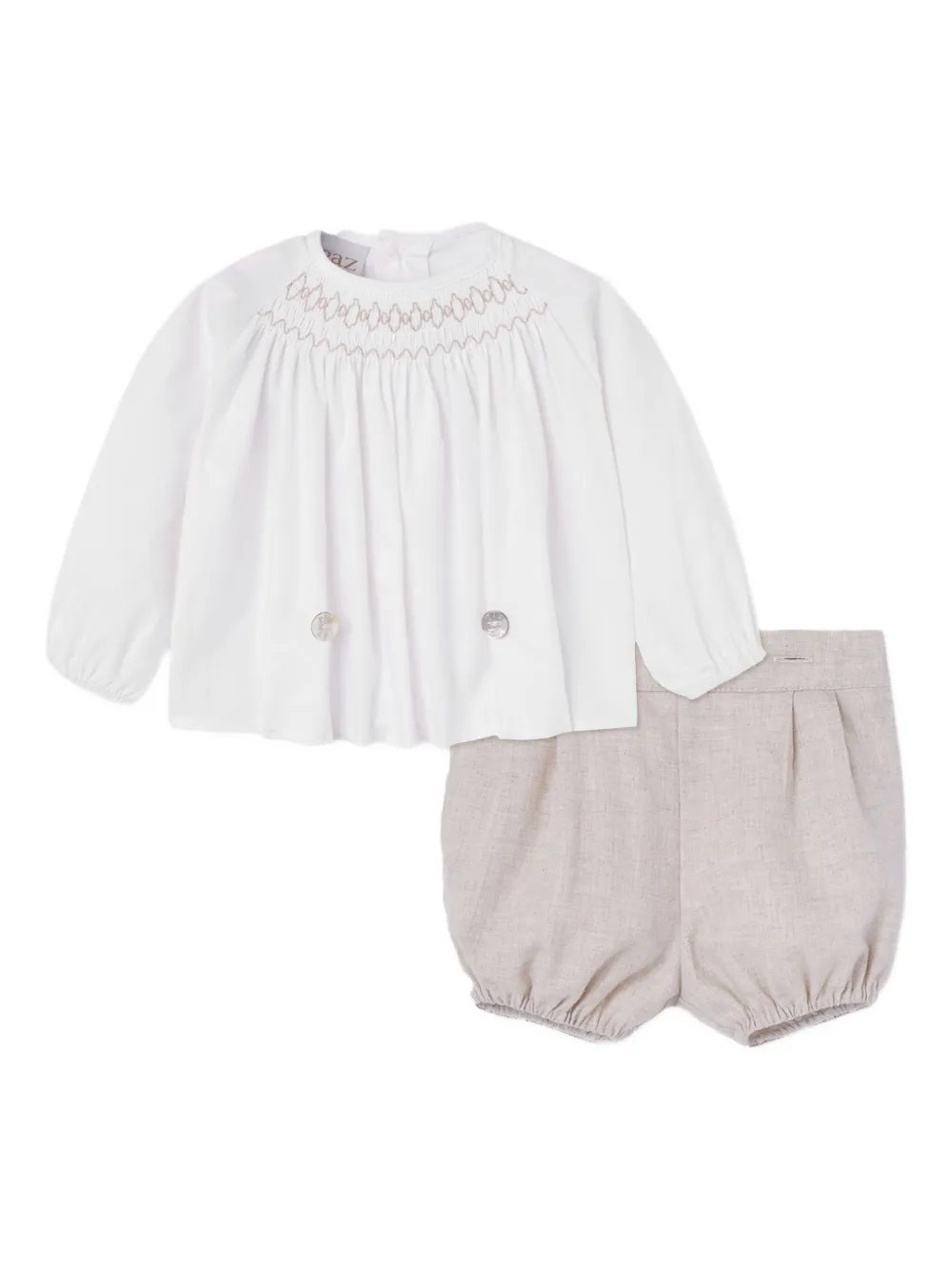 Paz Rodriguez smocking-detail blouse shorts set Beige