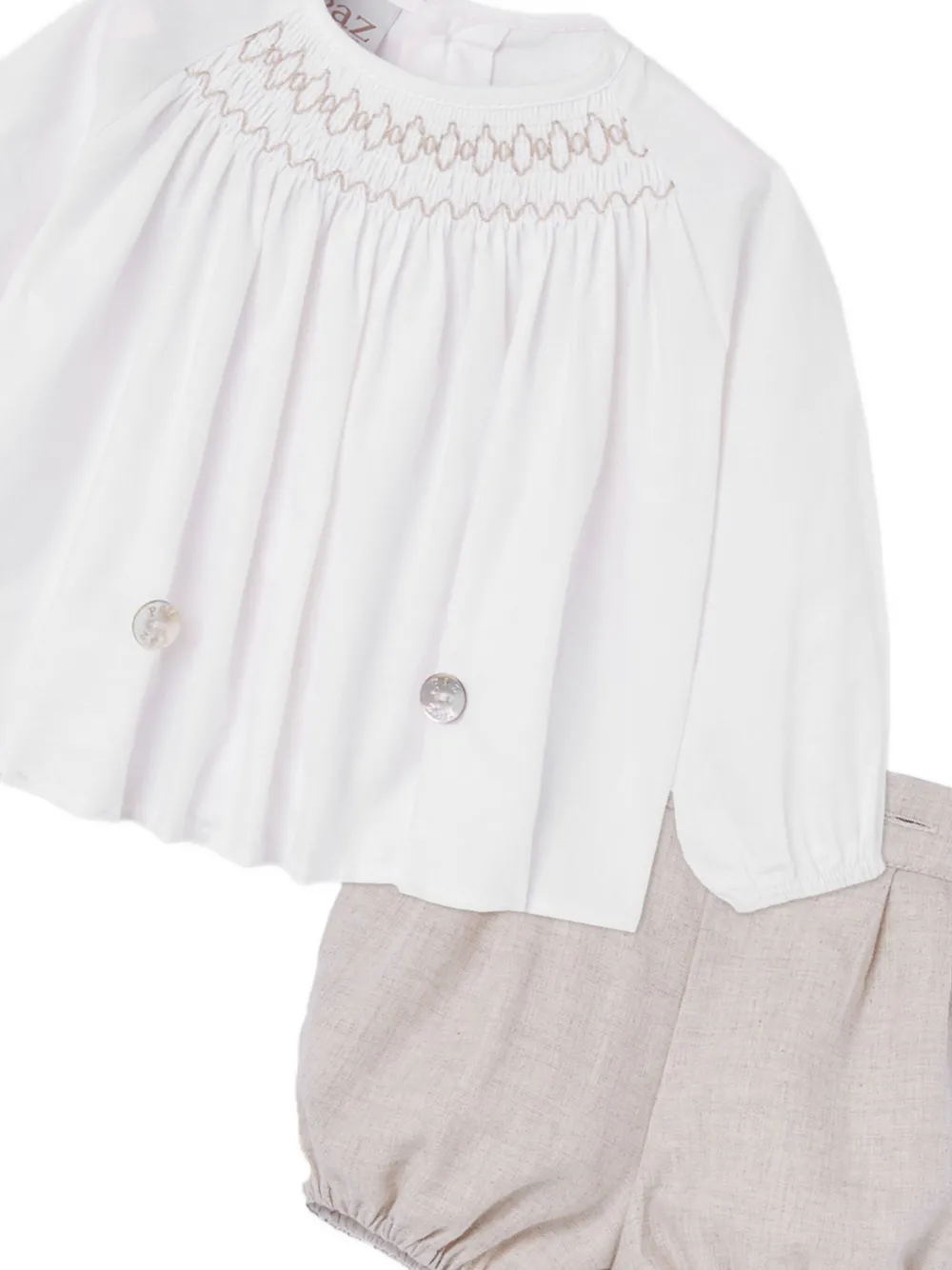 Paz Rodriguez smocking-detail blouse shorts set Beige