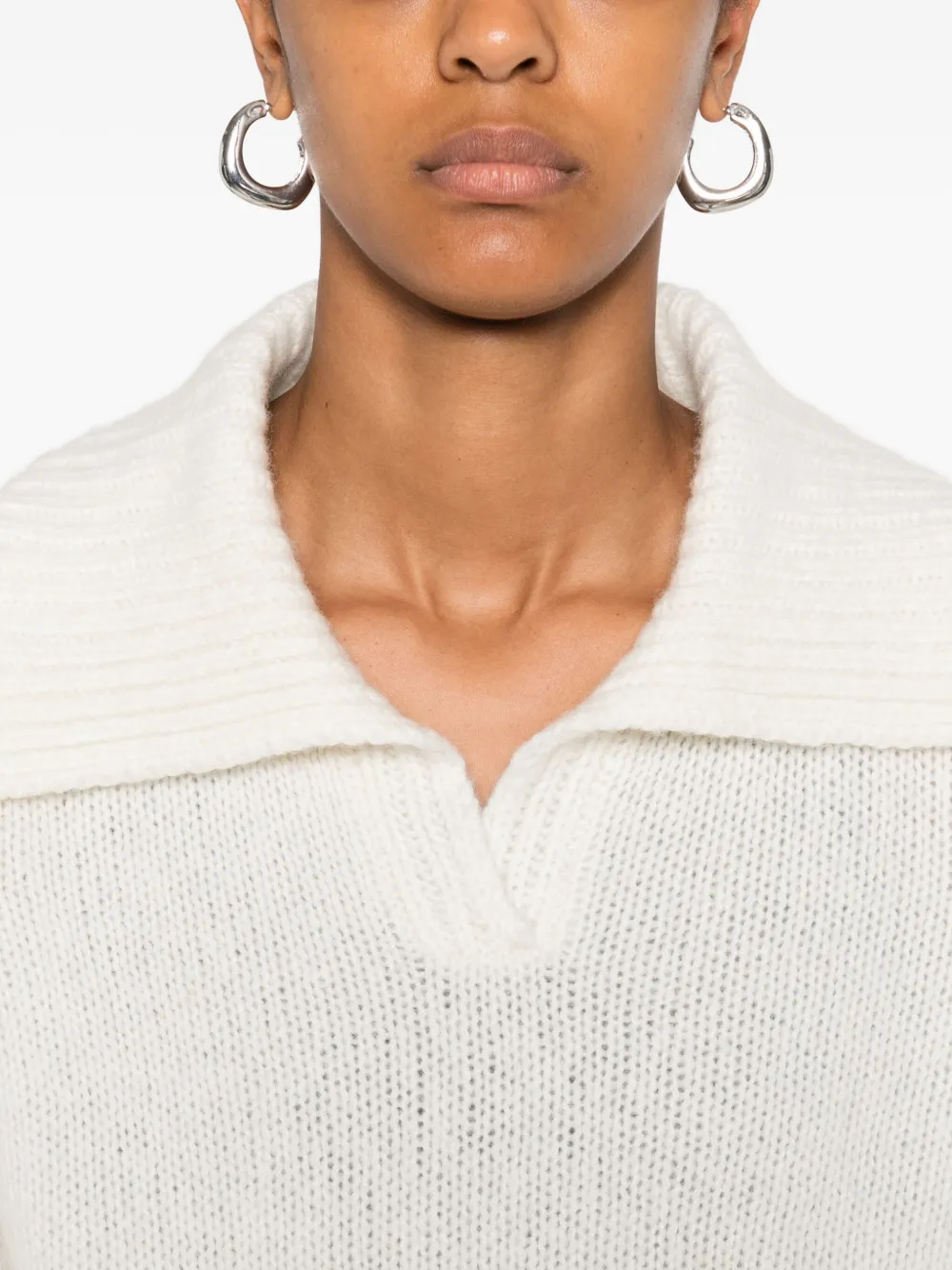 Lisa Yang wide-collar V-neck jumper Beige
