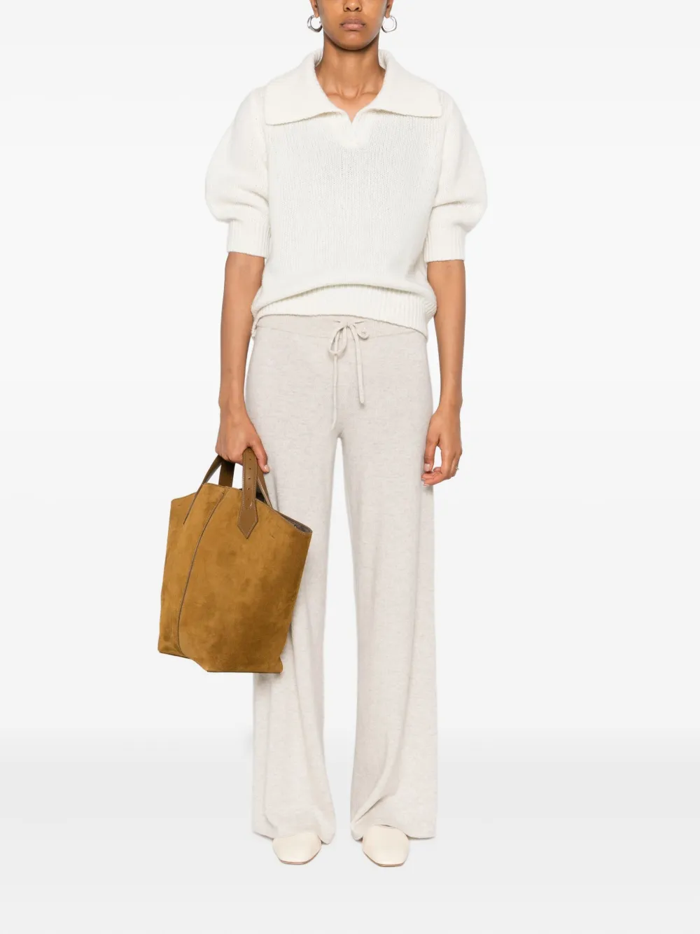 Lisa Yang wide-collar V-neck jumper Beige