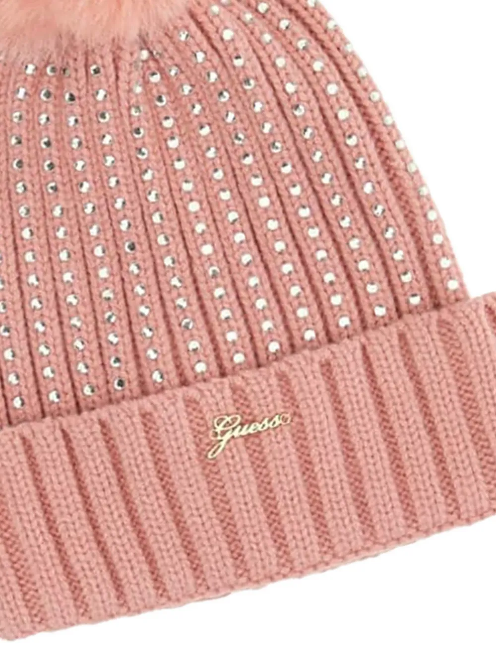 guess kids pom-pom embellished beanie Roze