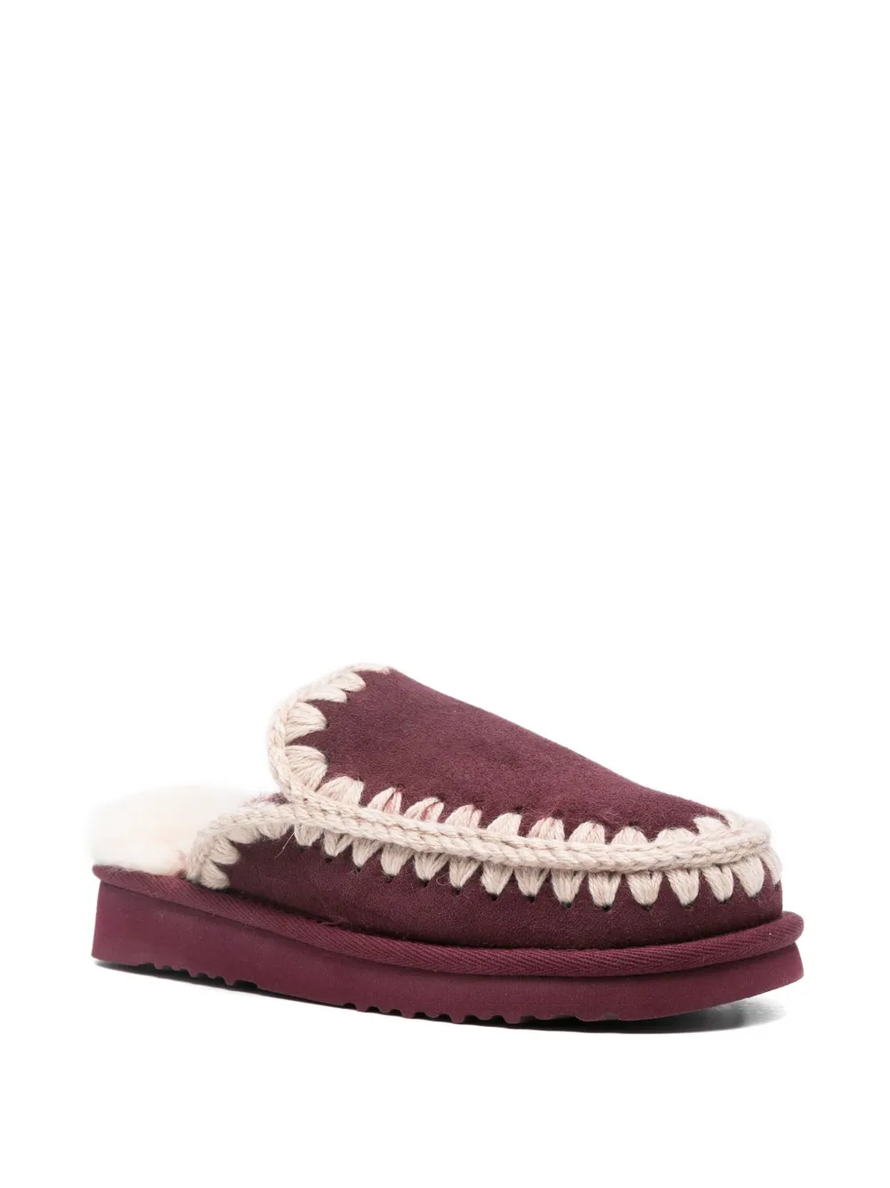 Mou crochet-detail sheepskin mules Red
