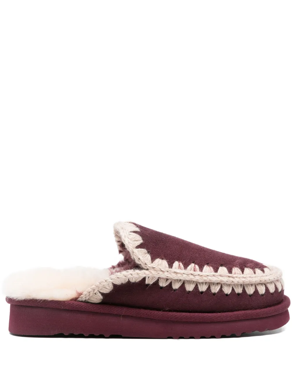 Mou crochet-detail sheepskin mules Red