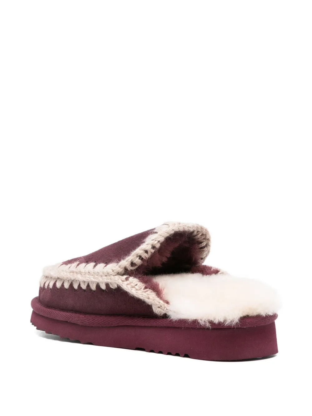 Mou crochet-detail sheepskin mules Red
