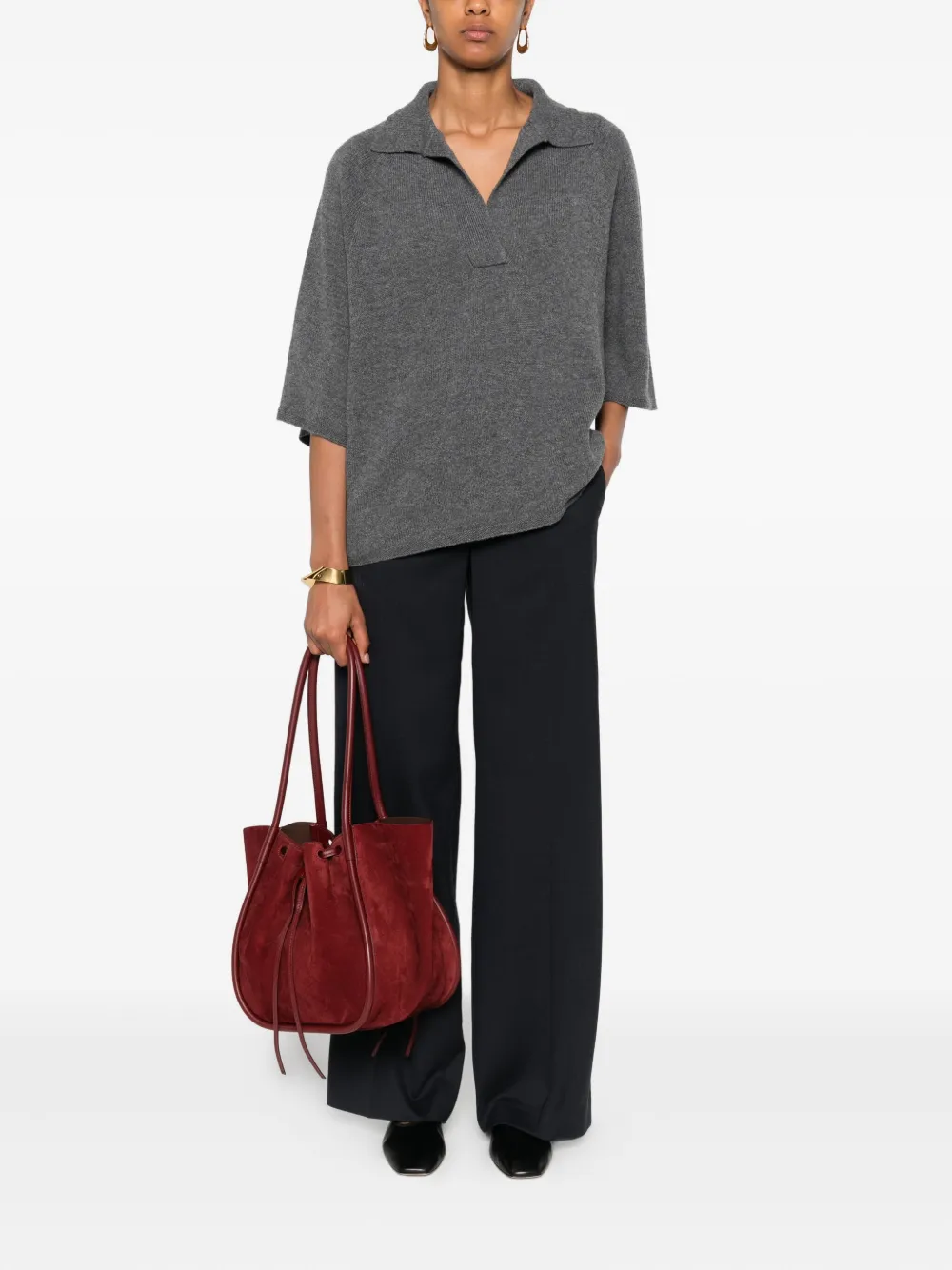 Emporio Armani Top met polokraag en korte mouwen - Grijs