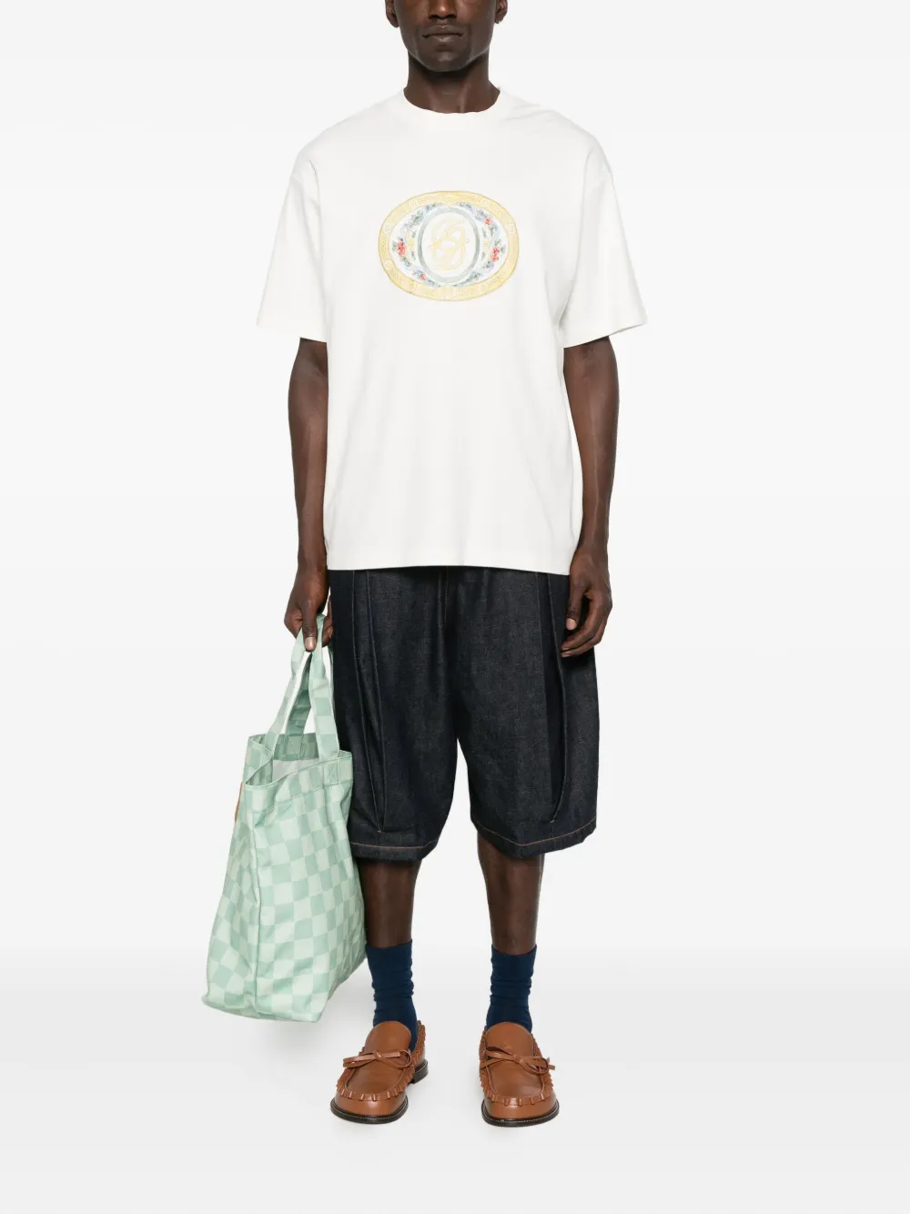 Drôle De Monsieur oval-frame logo T-shirt - Beige