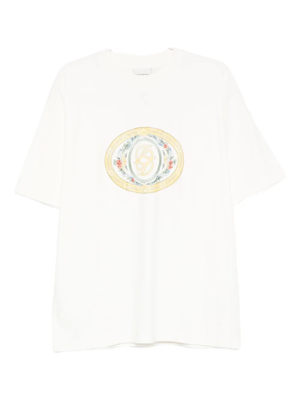 Drôle De Monsieur oval-frame logo T-shirt Beige