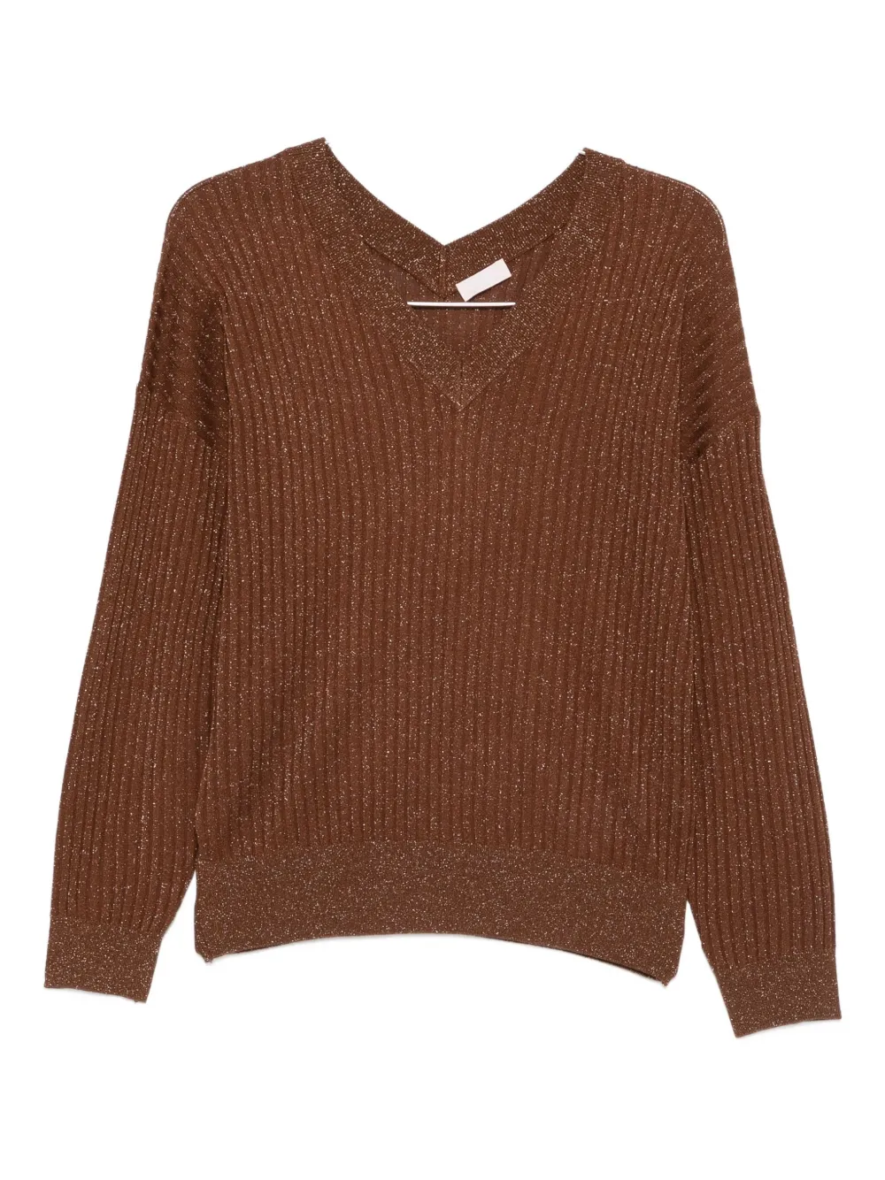 Liu •jo Metallic-effect V-neck Jumper In Brown