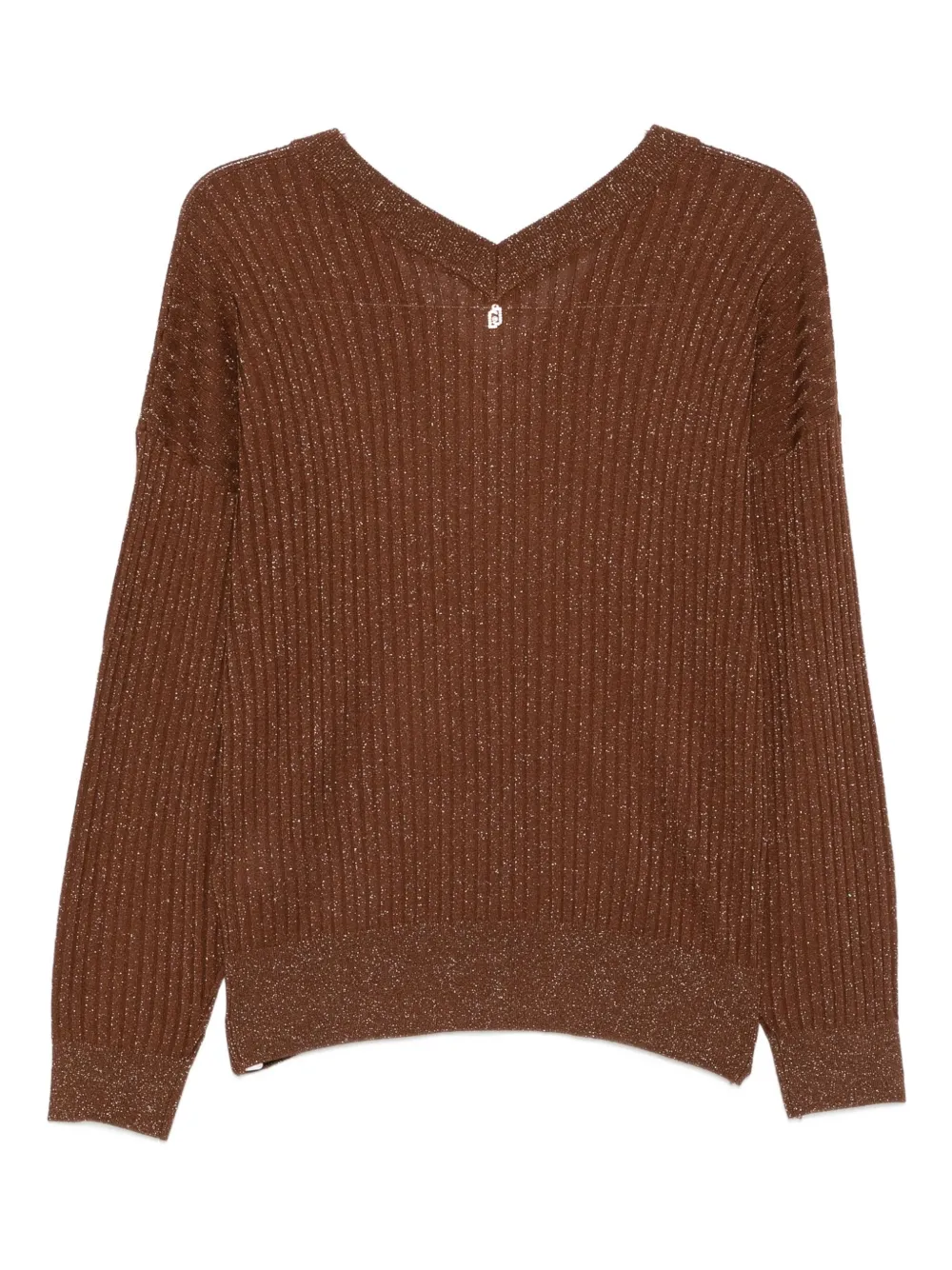Liu •jo Metallic-effect V-neck Jumper In Brown