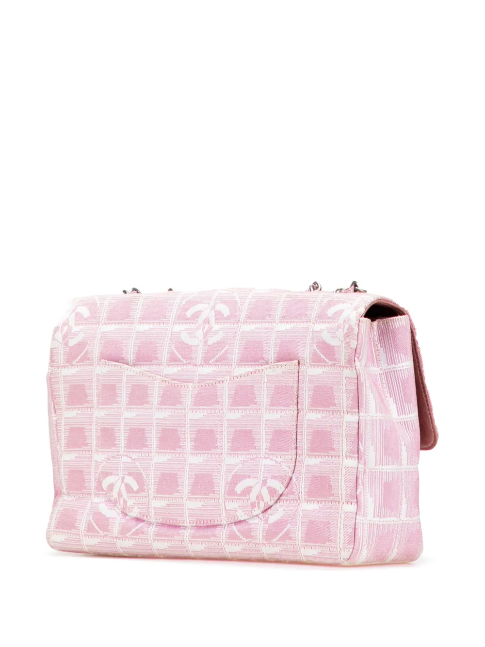 Pre-owned Chanel 2000-2002 Medium New Travel Line Nylon Single Flap Shoulder Bag In Pink